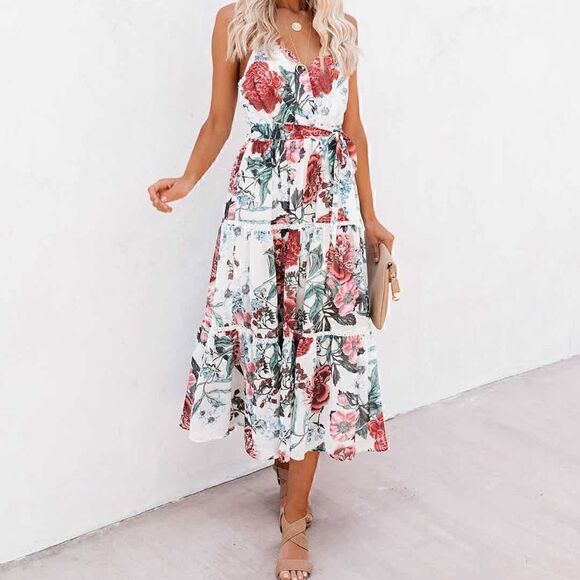NWT L’atiste by Amy Floral MIDI Tiered Dress - S - Picture 3 of 16